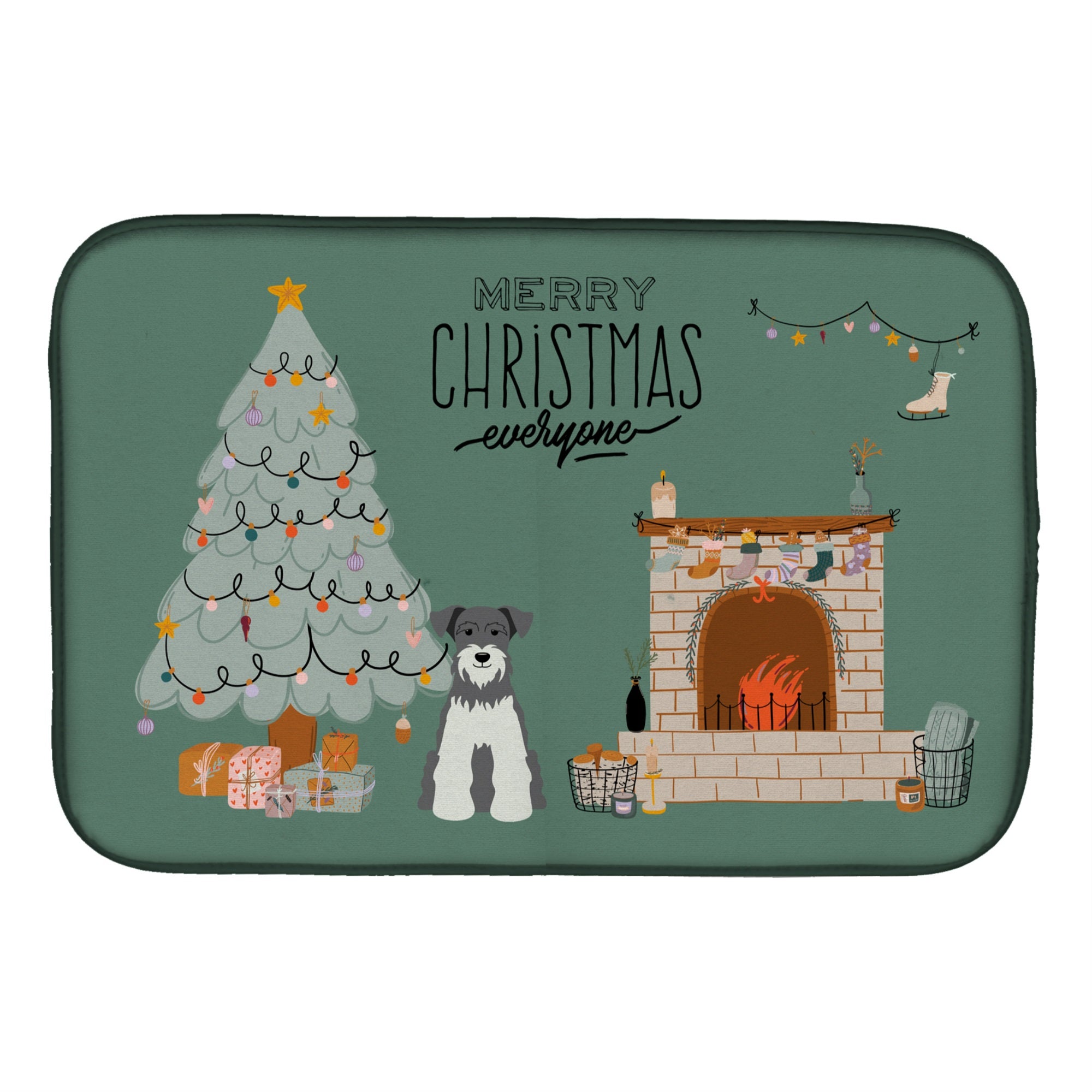 Salt And Pepper Miniature Schnauzer Christmas Everyone Dish Drying Mat